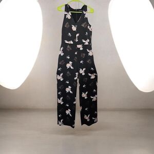 Banana Republic Black Floral V-Neck Sleeveless Jumpsuit
